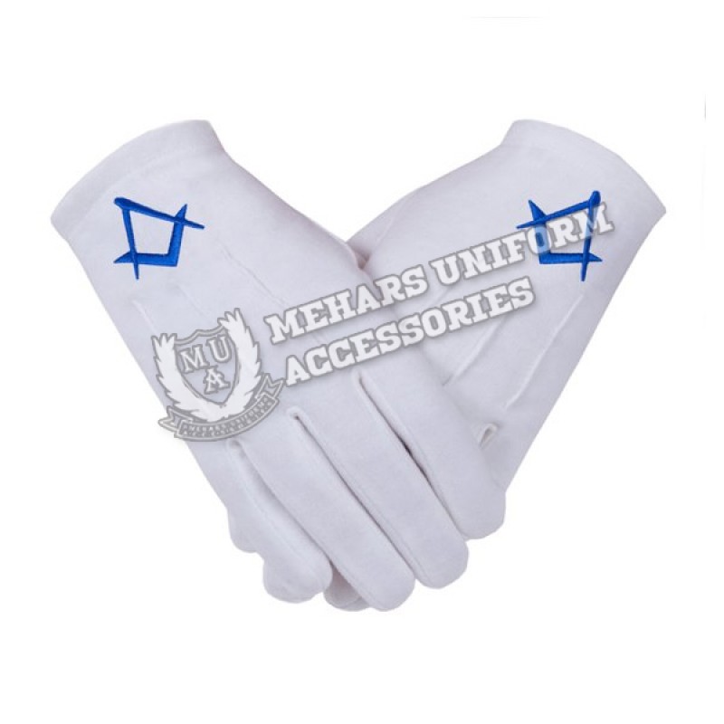Freemasons Masonic Cotton Gloves in Light Blue with S C