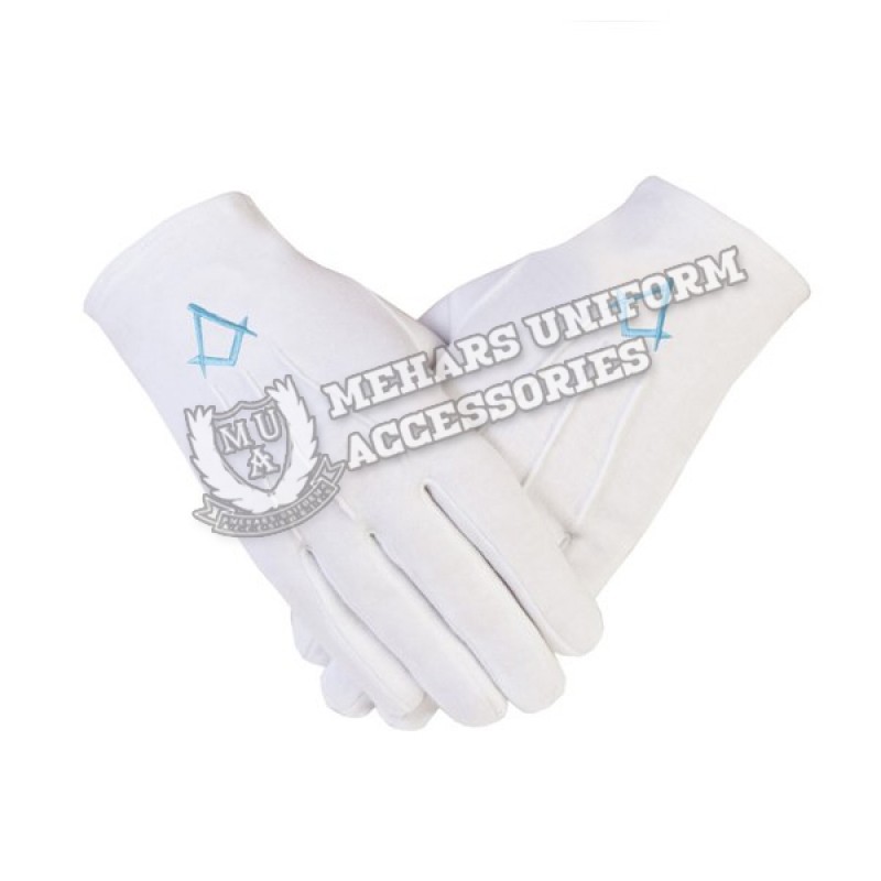 Freemason Masonic Cotton Gloves in Turquoise Square and Compass