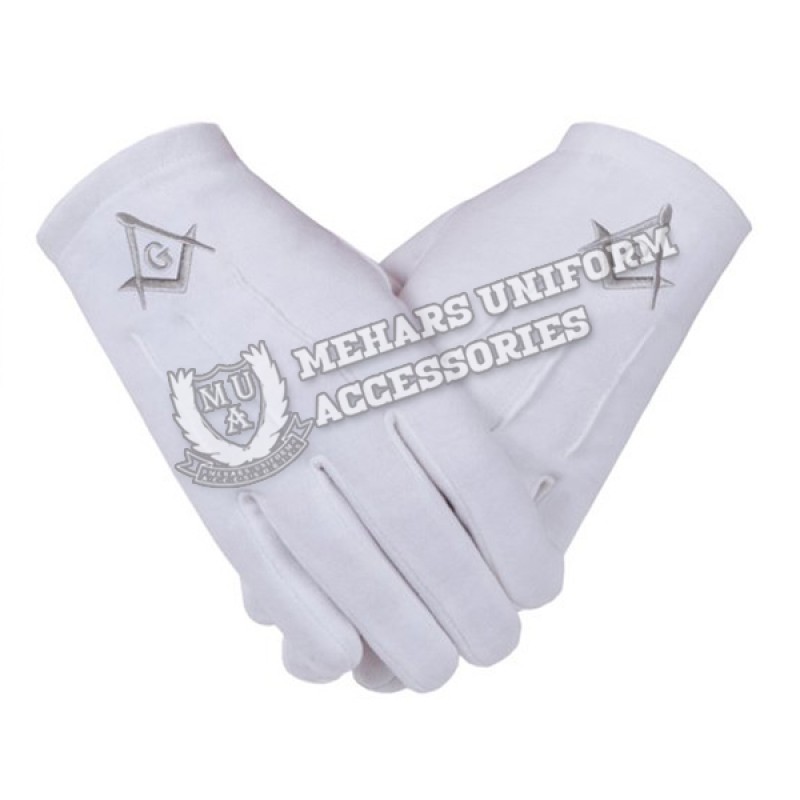 Freemason Masonic Cotton Silver Gloves in SC G