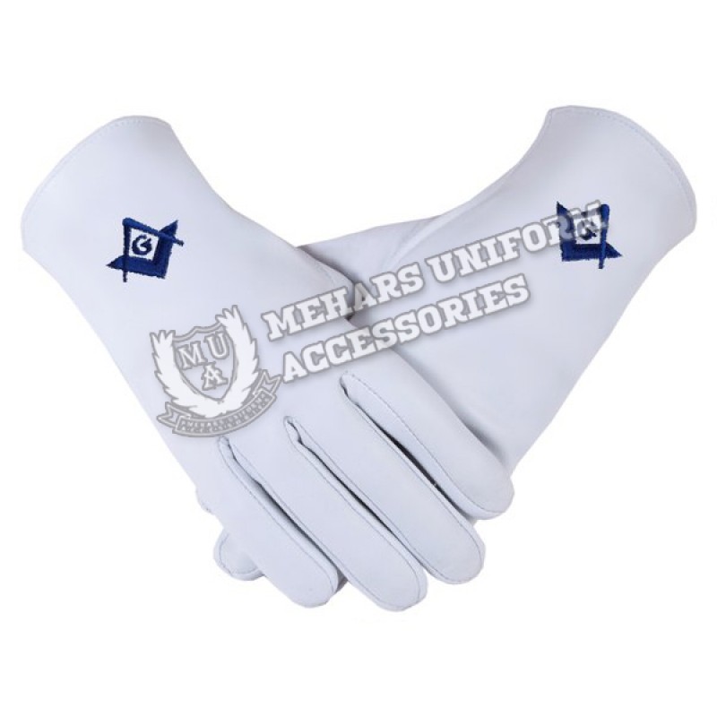 Freemason Masonic Real Leather Gloves in Royal Blue SC G