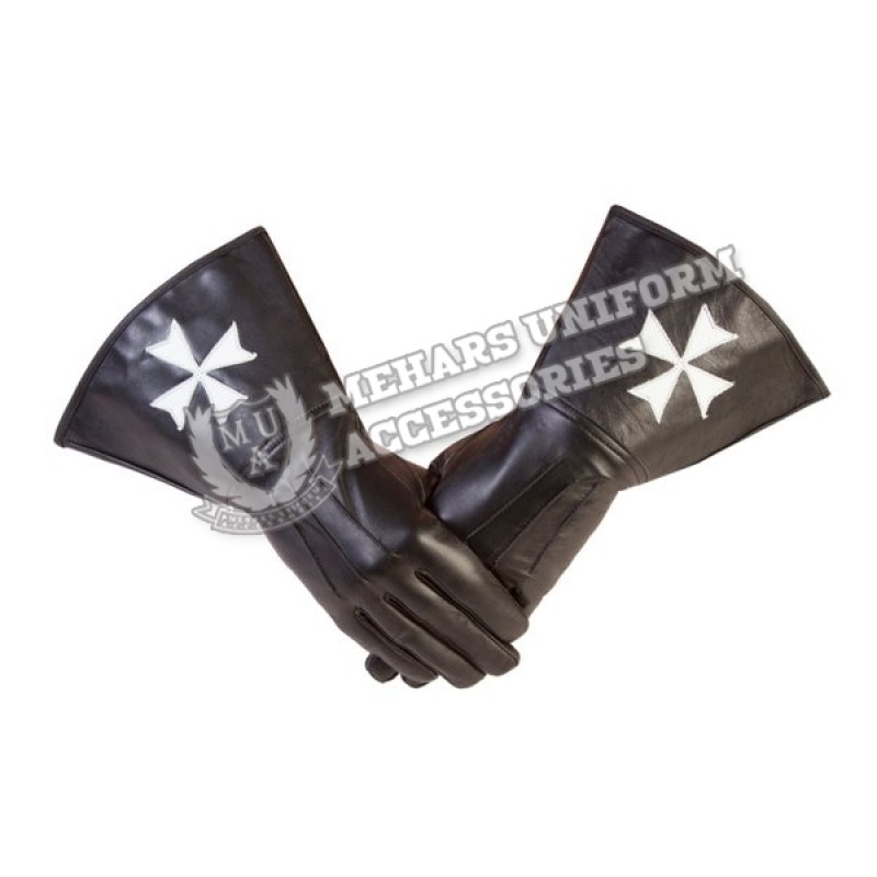 Maltese cross Masonic Gauntlets in Real Leather, Knights of Malta Maltese Masonic Gauntlets in Real Leather