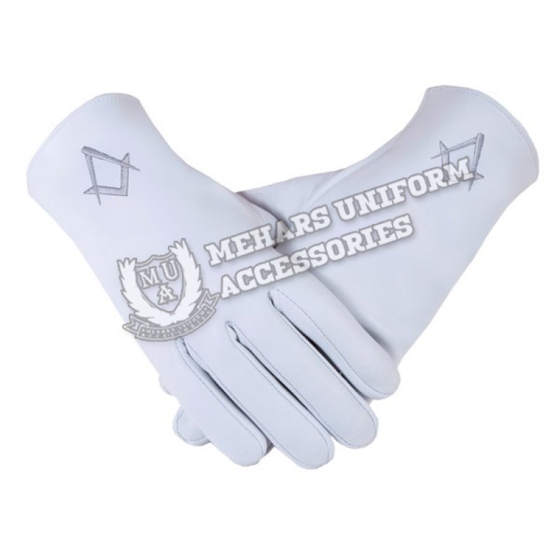 Freemason Masonic Real Kid Leather Silver Gloves in S C