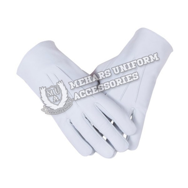 Freemasons Masonic Mens Plain White Kid Leather Gloves With Three Front Darts