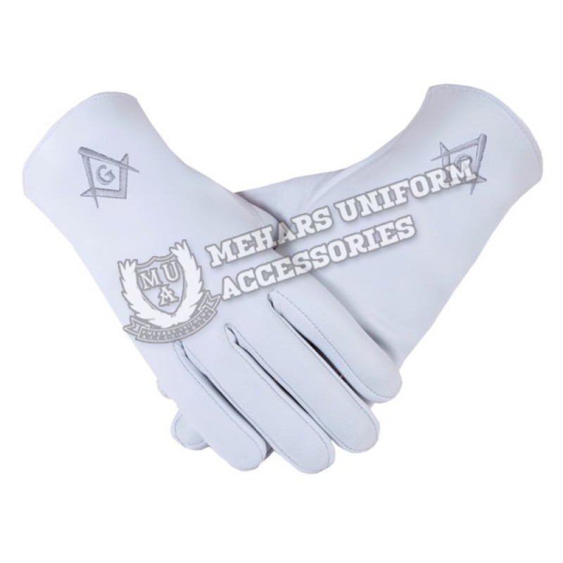 Freemason Masonic Real Kid Leather Silver Gloves in SC G