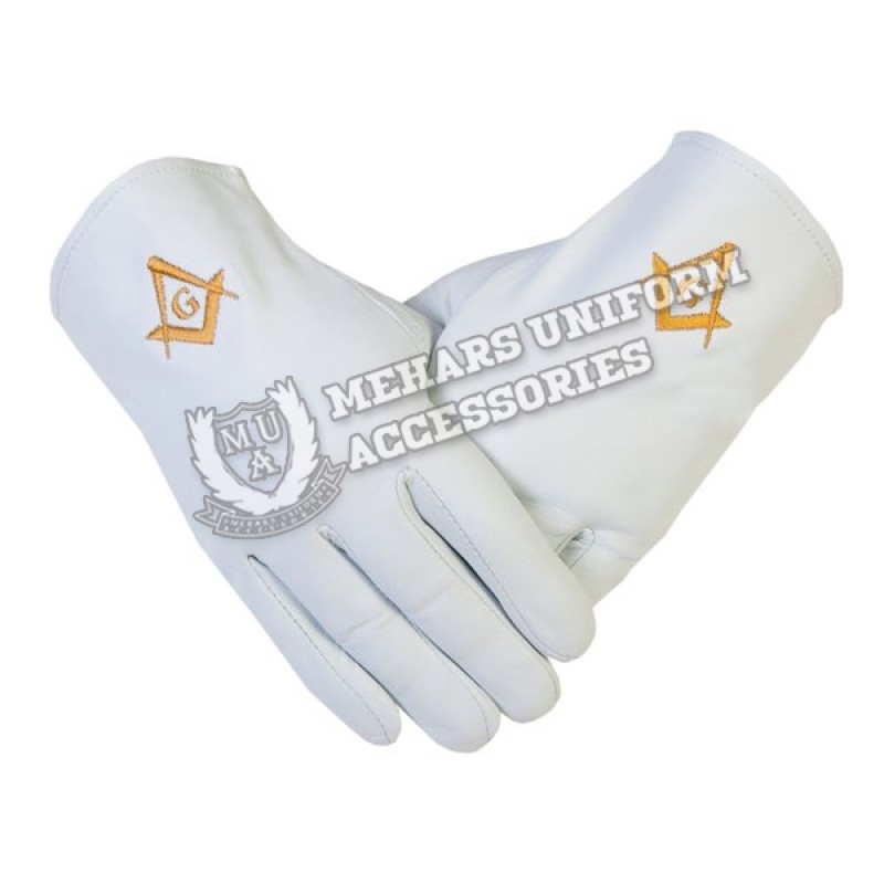 Freemason Masonic Real Leather Gloves in Gold SC G